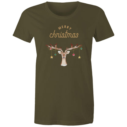 Merry Christmas Reindeer - Womens T-shirt Army Christmas Womens T-shirt Merry Christmas