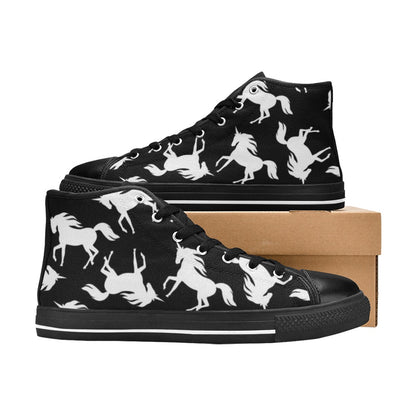 Black And White Unicorn - Women's High Top Canvas Shoes