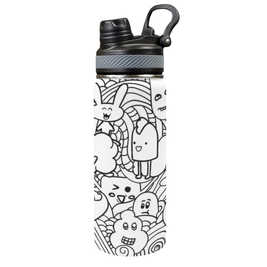 Black And White Creatures - Insulated Water Bottle with Dual-Use Lid (18oz)