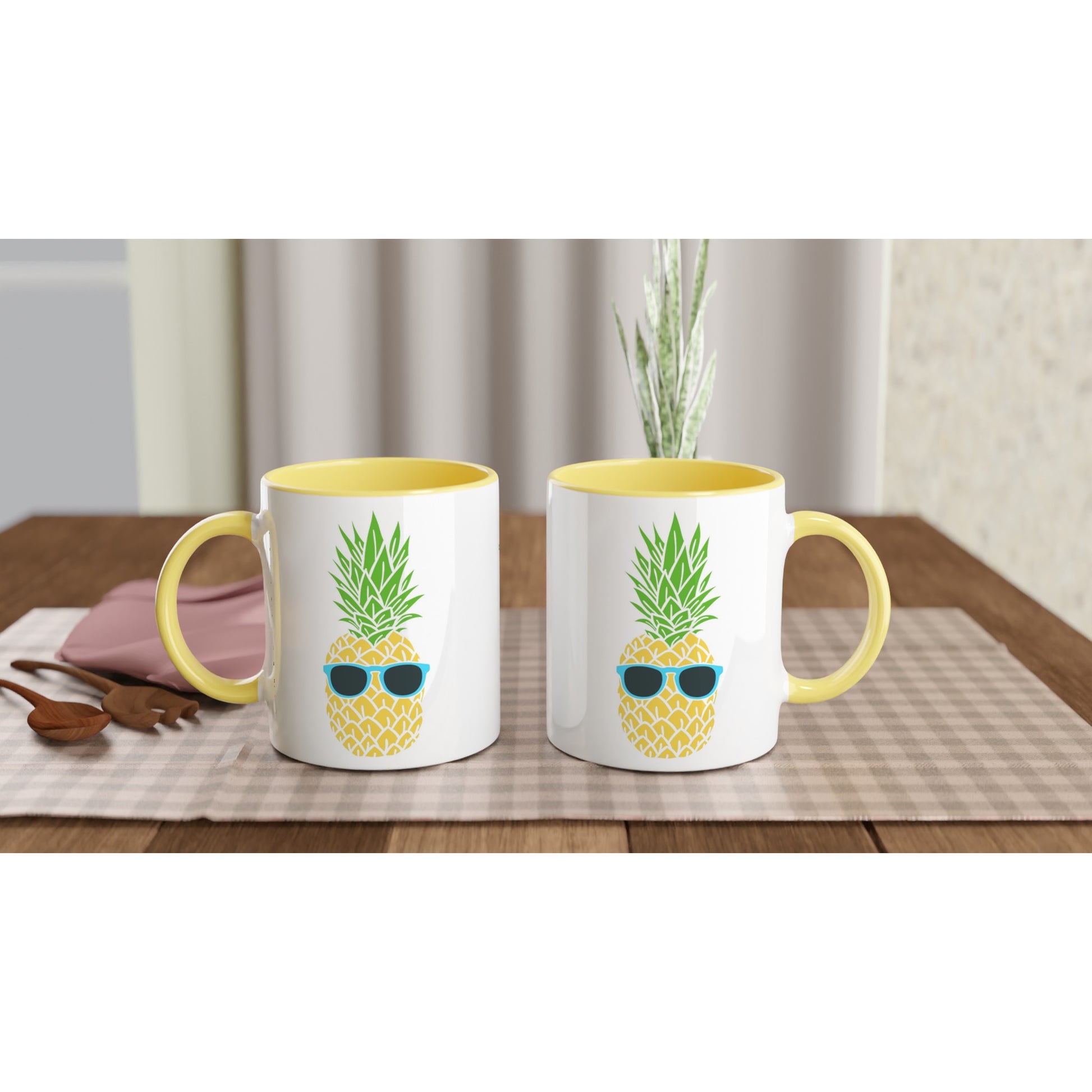 Pineapple With Sunglasses - White 11oz Ceramic Mug with Colour Inside Colour 11oz Mug Food Funny Globally Fulfilled