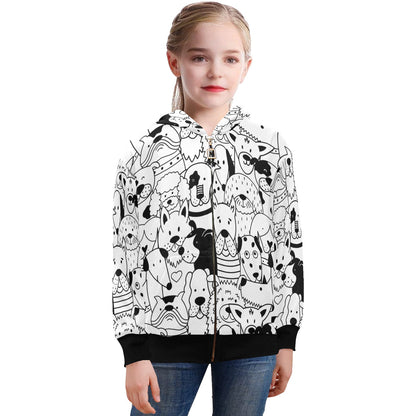 Black And White Dogs - Senior Girls Zip Up Hoodie