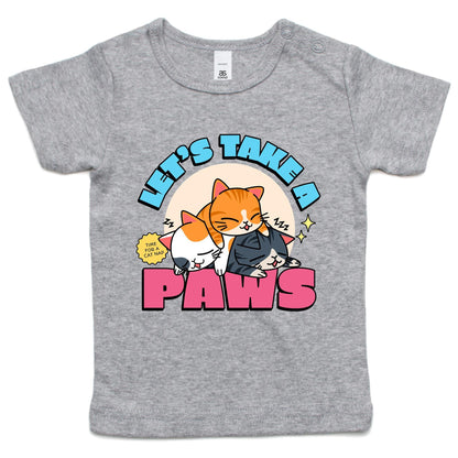 Let's Take A Paws, Time For A Cat Nap - Baby T-shirt Grey Marle Baby T-shirt animal