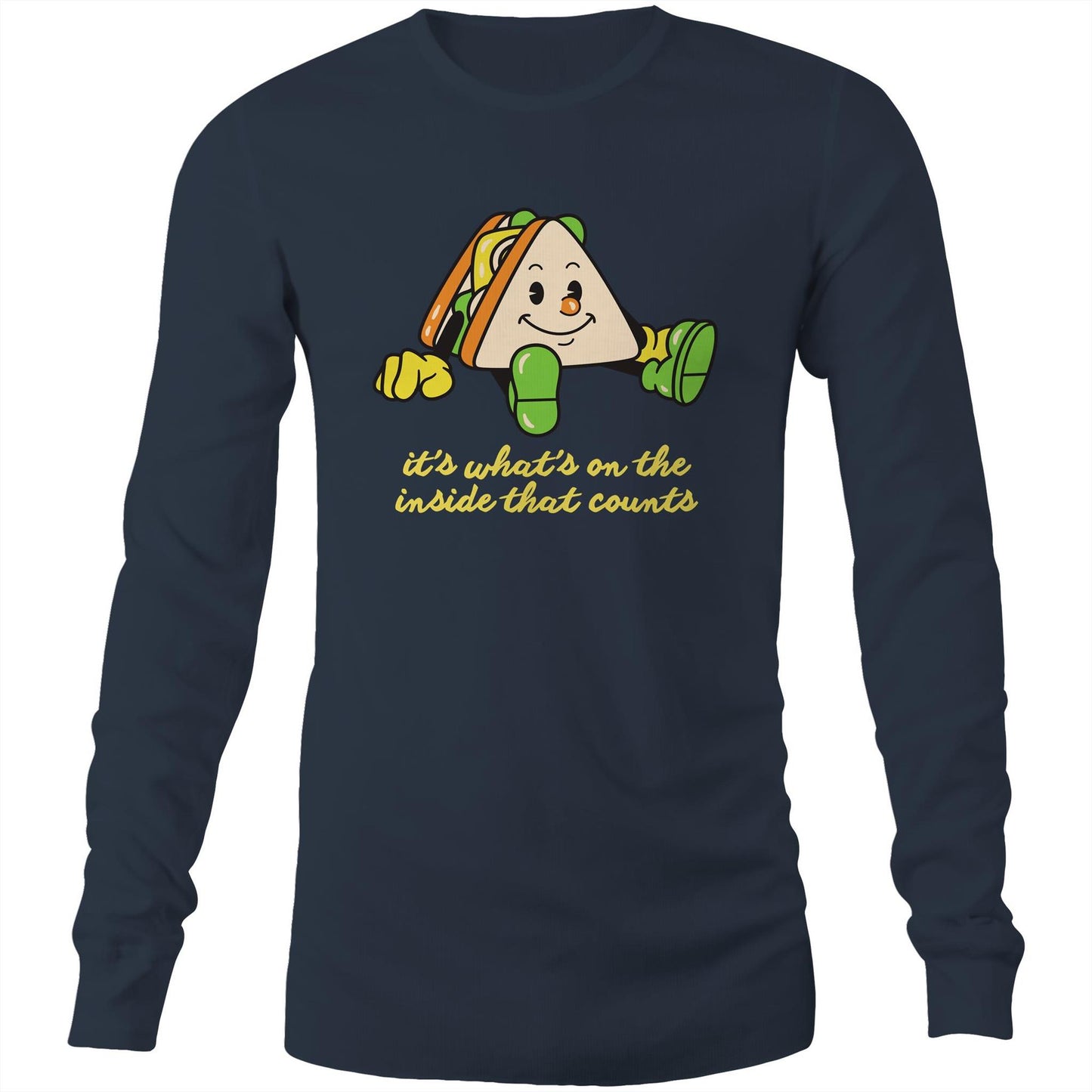 Sandwich, It's What's On The Inside That Counts - Long Sleeve T-Shirt Navy Unisex Long Sleeve T-shirt Food Motivation