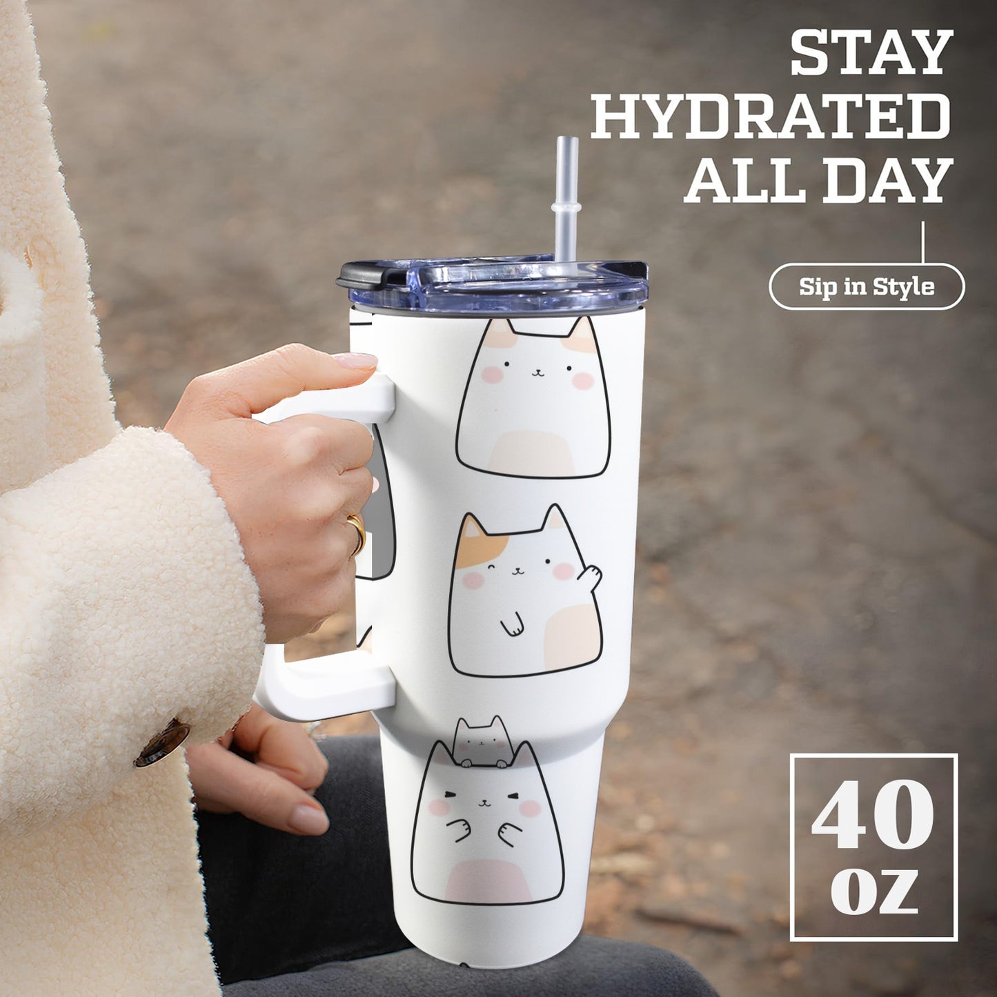 Cats - 40oz Tumbler with White Handle