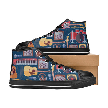 Music Instruments Blue - Men's High Top Canvas Shoes