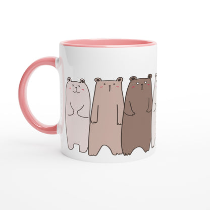 Bears In A Row - White 11oz Ceramic Mug with Colour Inside Ceramic Pink Colour 11oz Mug animal
