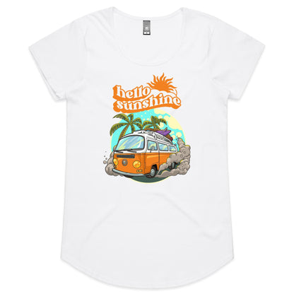 Hello Sunshine, Beach Van - Womens Scoop Neck T-Shirt White Womens Scoop Neck T-shirt Summer Surf