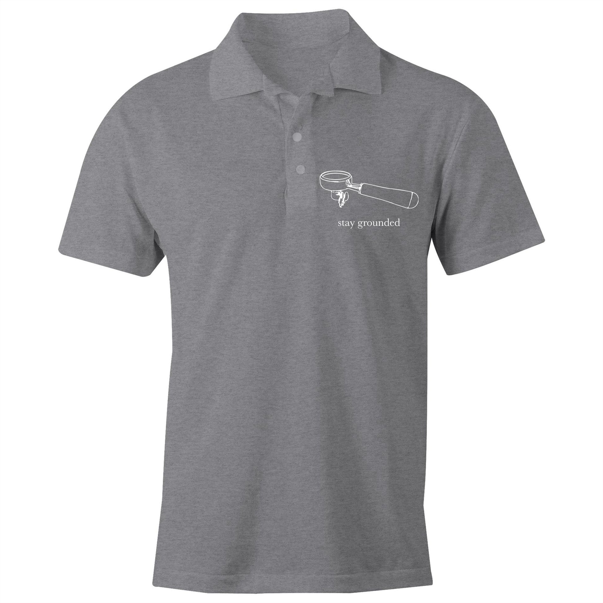 Stay Grounded - Chad S/S Polo Shirt, Printed Grey Marle Polo Shirt Coffee