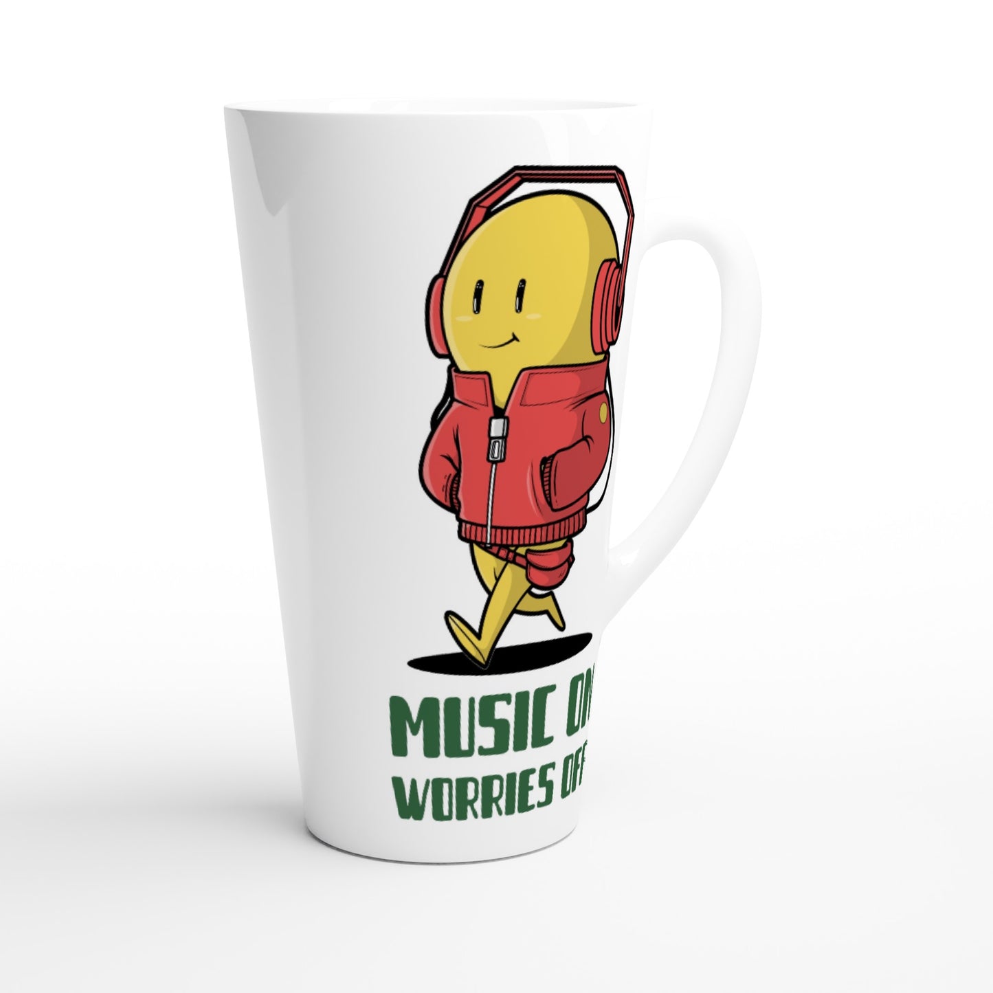 Music On, Worries Off - White Latte 17oz Ceramic Mug Latte Mug Music