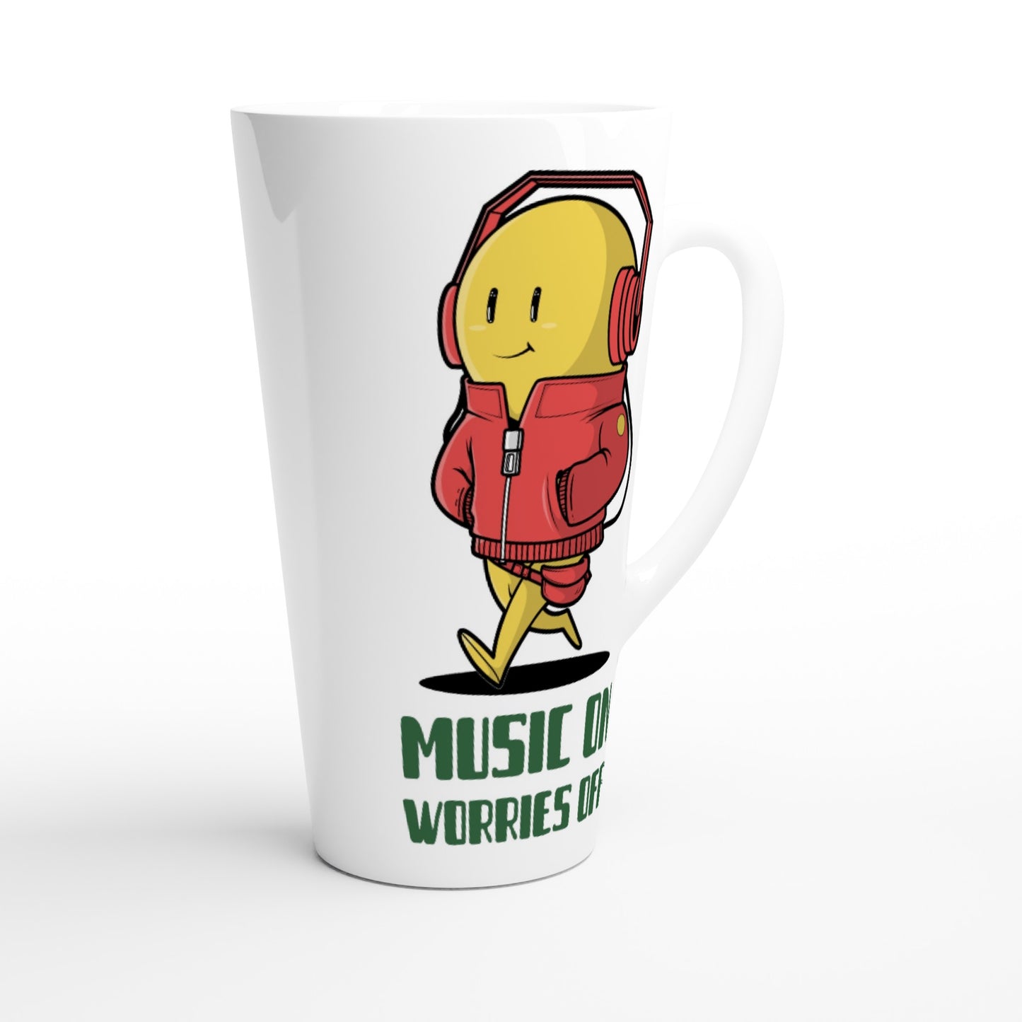 Music On, Worries Off - White Latte 17oz Ceramic Mug Latte Mug Globally Fulfilled Music