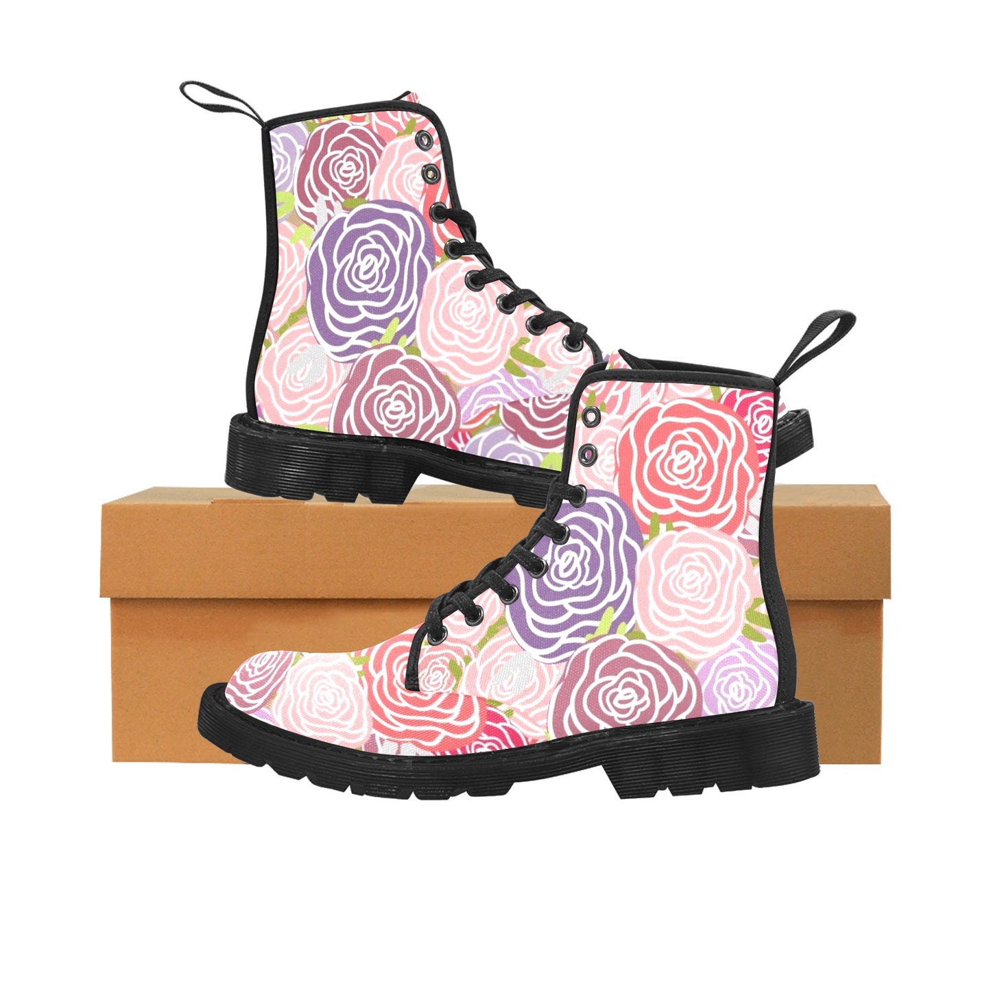 Abstract Roses - Martin Boots for Women (Black)