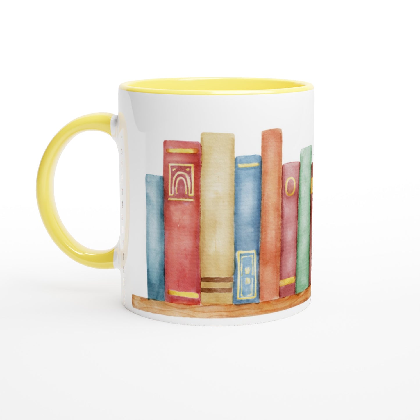 Books - White 11oz Ceramic Mug with Colour Inside Ceramic Yellow Colour 11oz Mug Reading