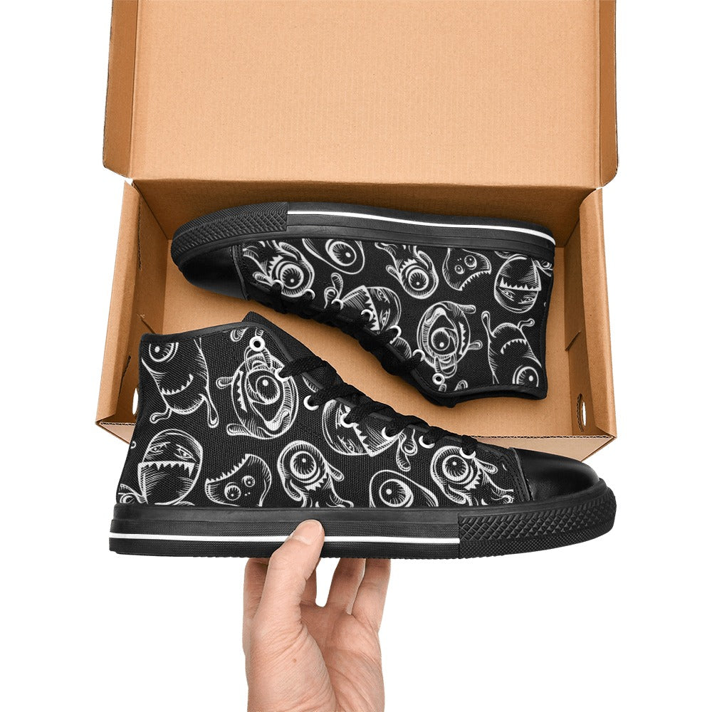 Monsters In Black And White - Men's High Top Canvas Shoes