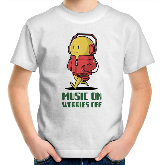 Music On, Worries Off, Headphones - Kids Youth T-Shirt