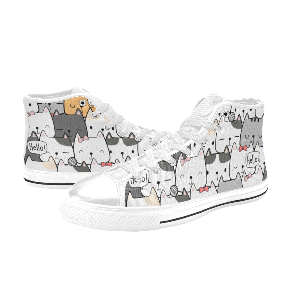 Cat Hello - Men's High Top Canvas Shoes