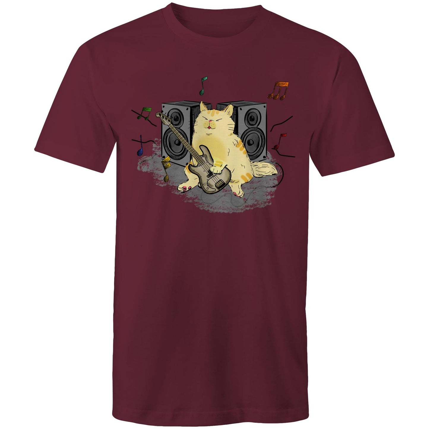 Cat Bass Player - Mens T-Shirt Burgundy Mens T-shirt animal Music