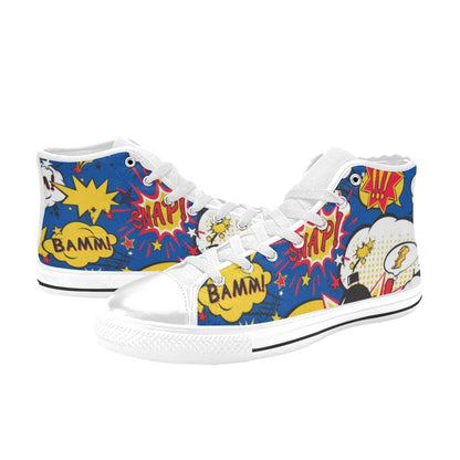 Blue Comic Book - Kids High Top Canvas Shoes