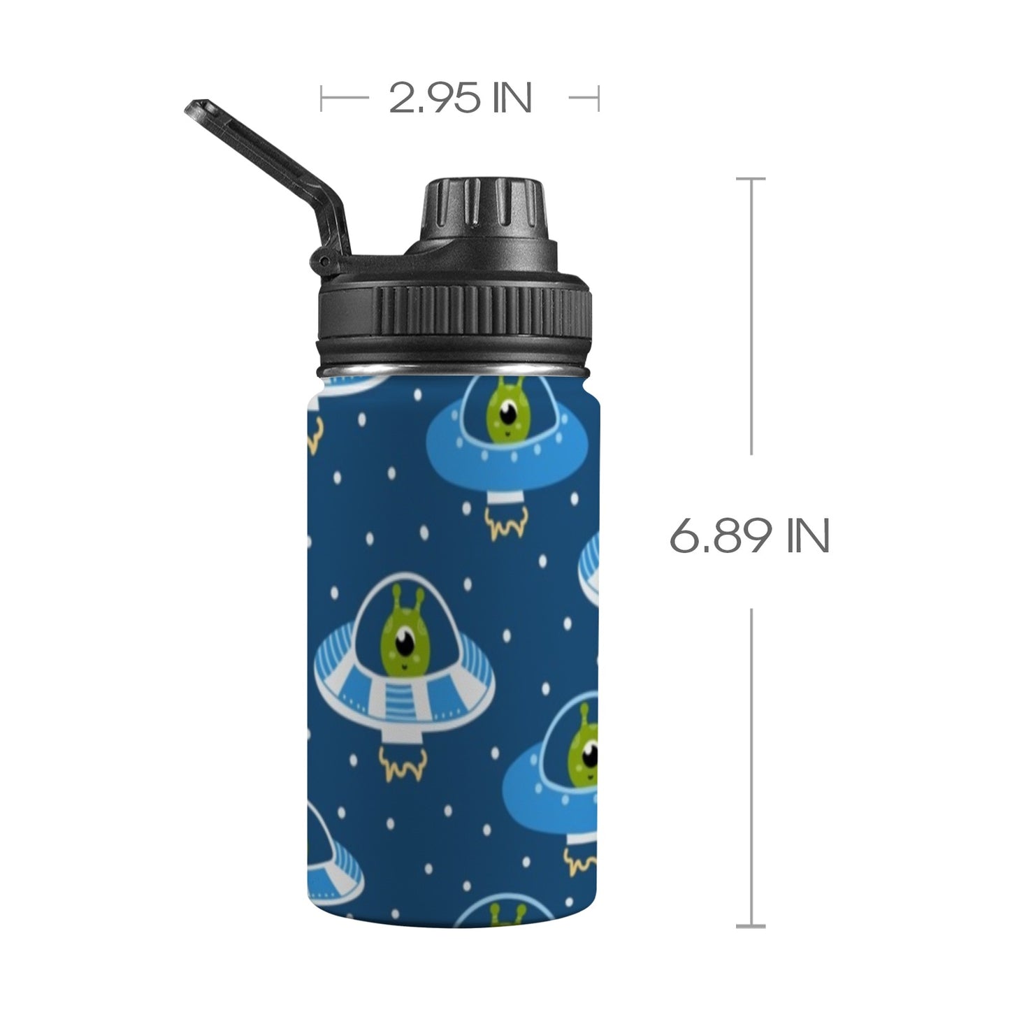 Cute Aliens in UFOs - Kids Water Bottle with Chug Lid (12 oz)