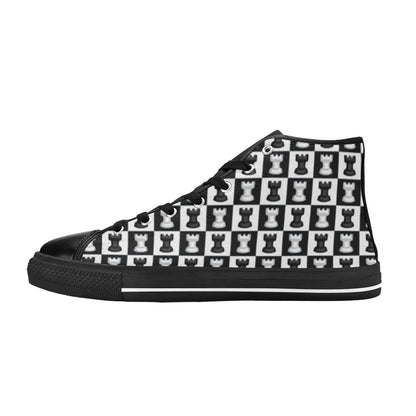 Chess Black And White - Women's High Top Canvas Shoes