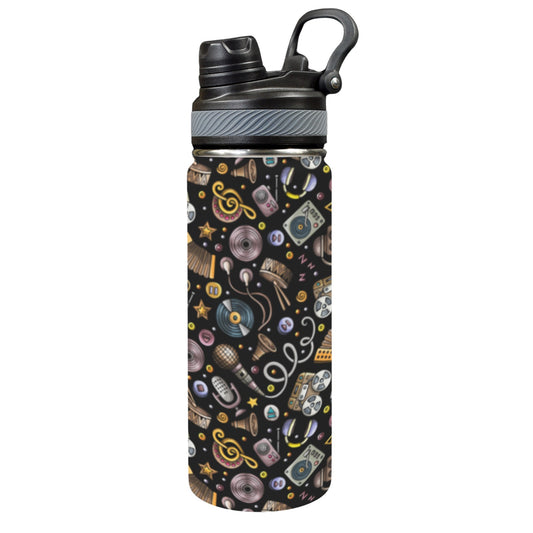 Retro Music Mix - Insulated Water Bottle with Dual-Use Lid (18oz) Insulated Water Bottle with Dual-Use Lid (18oz) Music Printed Offshore