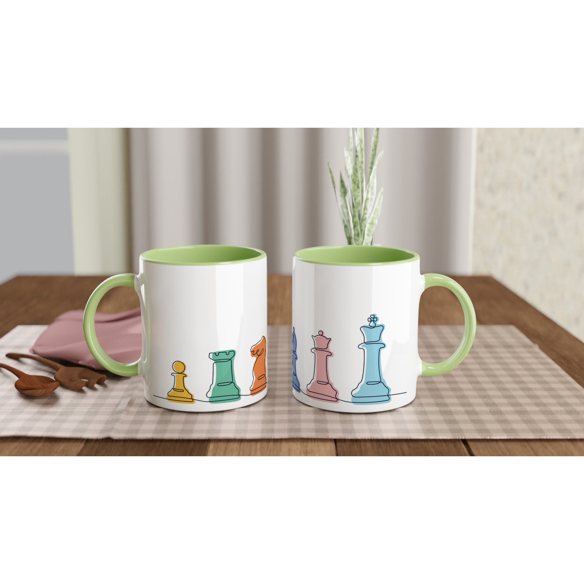 Chess - White 11oz Ceramic Mug with Colour Inside Ceramic Green Colour 11oz Mug Games Globally Fulfilled