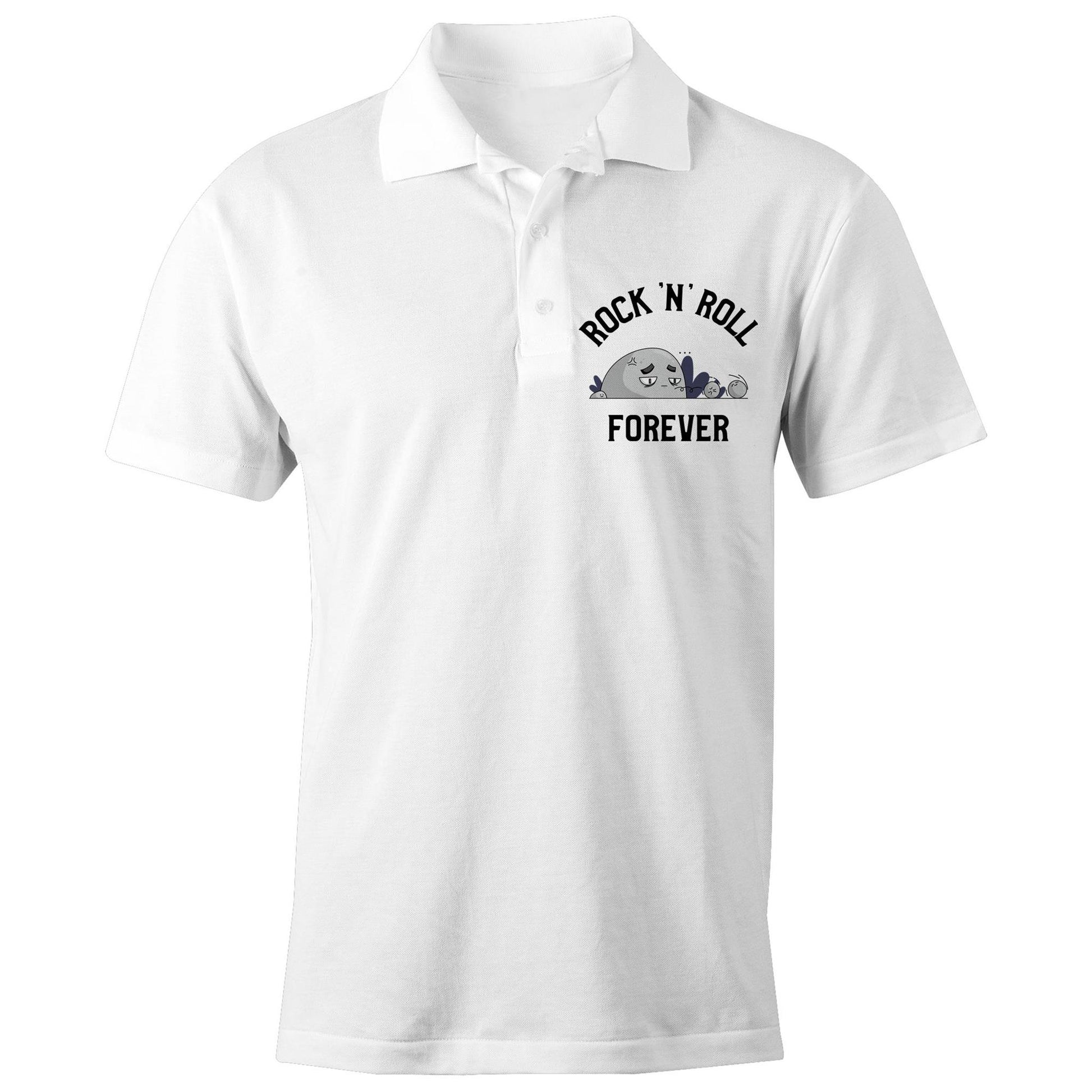 Rock 'N' Roll Forever - Chad S/S Polo Shirt, Printed White Polo Shirt Music