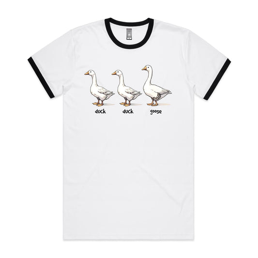 Duck Duck Goose - Staple Ringer Tee White Black Ringer T-Shirt animal Games Printed In Australia