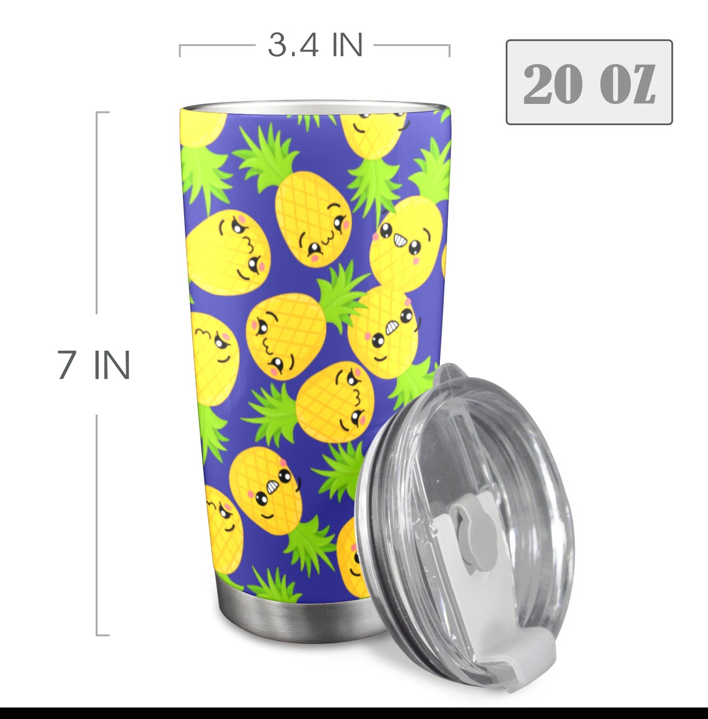 Cool Pineapples - 20oz Travel Mug with Clear Lid Clear Lid Travel Mug Food Printed Offshore