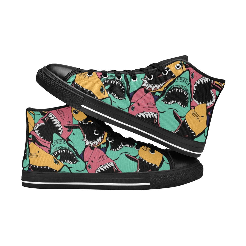 Scary Sharks - Men's High Top Canvas Shoes