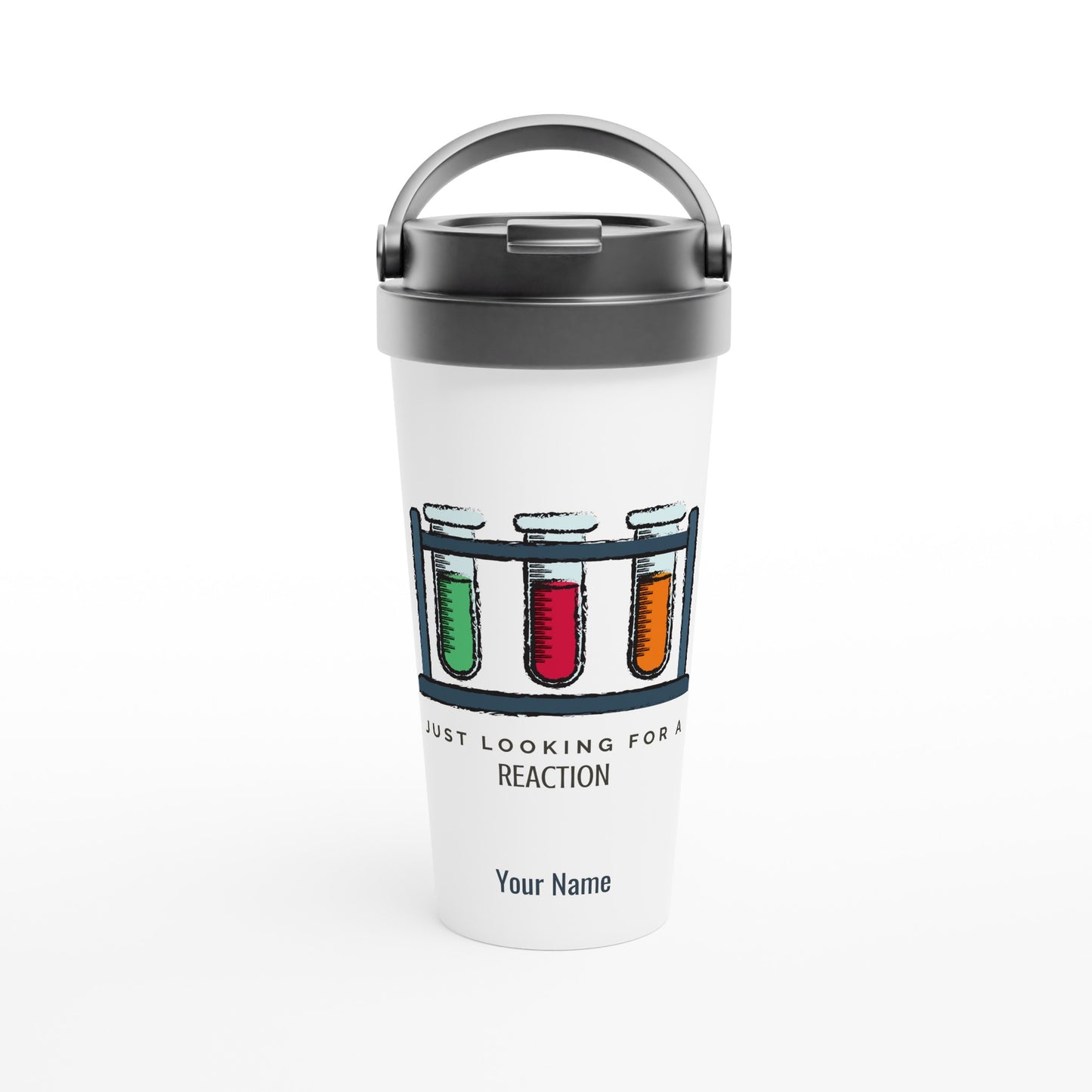 Personalised - Test Tubes, Just Looking For A Reaction - White 15oz Stainless Steel Travel Mug Default Title Personalised Travel Mug coffee science