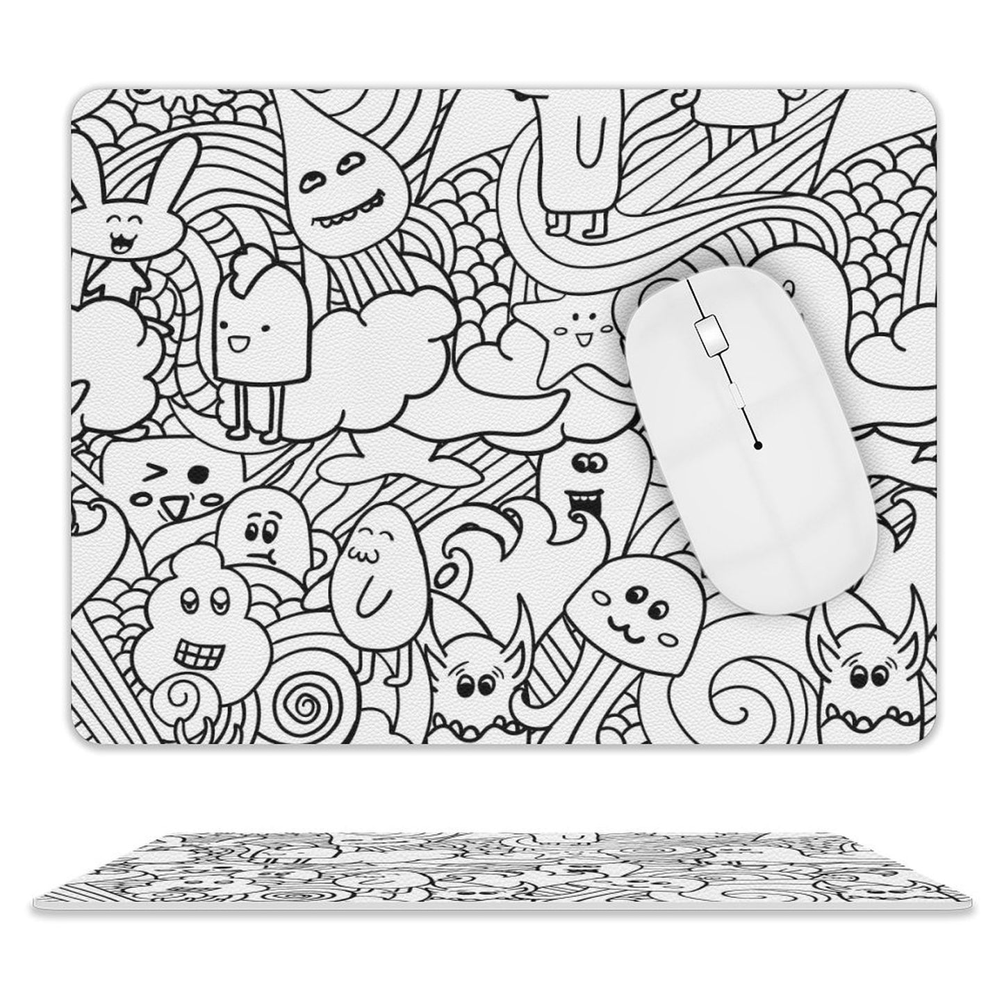 Black And White Creatures - Leather Mouse Pad