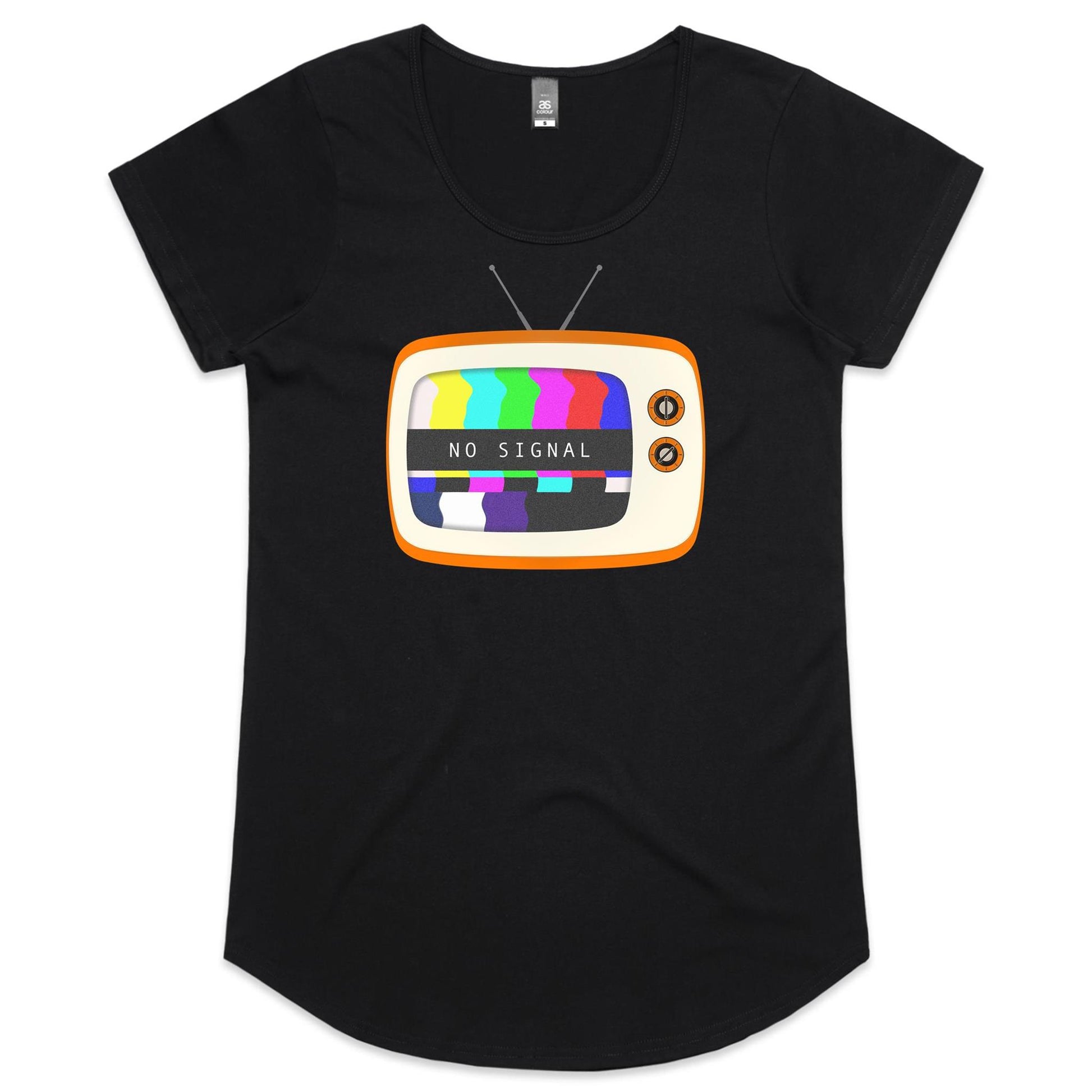 Retro Television, No Signal - Womens Scoop Neck T-Shirt Black Womens Scoop Neck T-shirt Retro