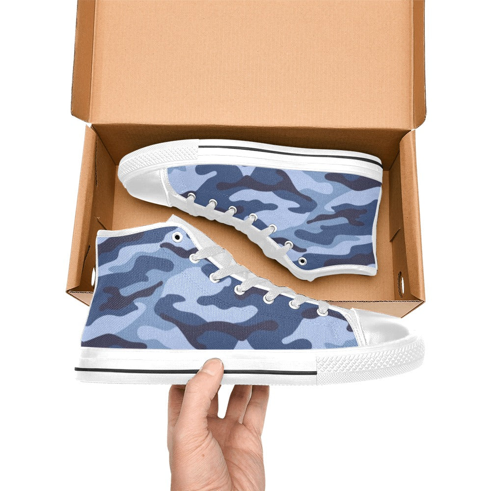 Blue Camouflage - Women's High Top Canvas Shoes