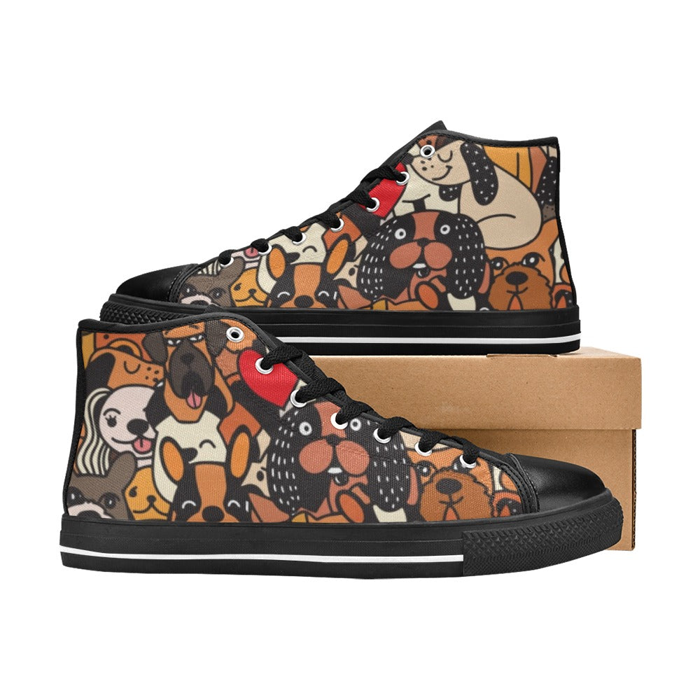 Dog Crowd - Women's High Top Canvas Shoes