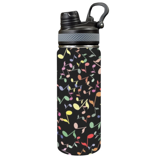 Quavers, Music Notes - Insulated Water Bottle with Dual-Use Lid (18oz)