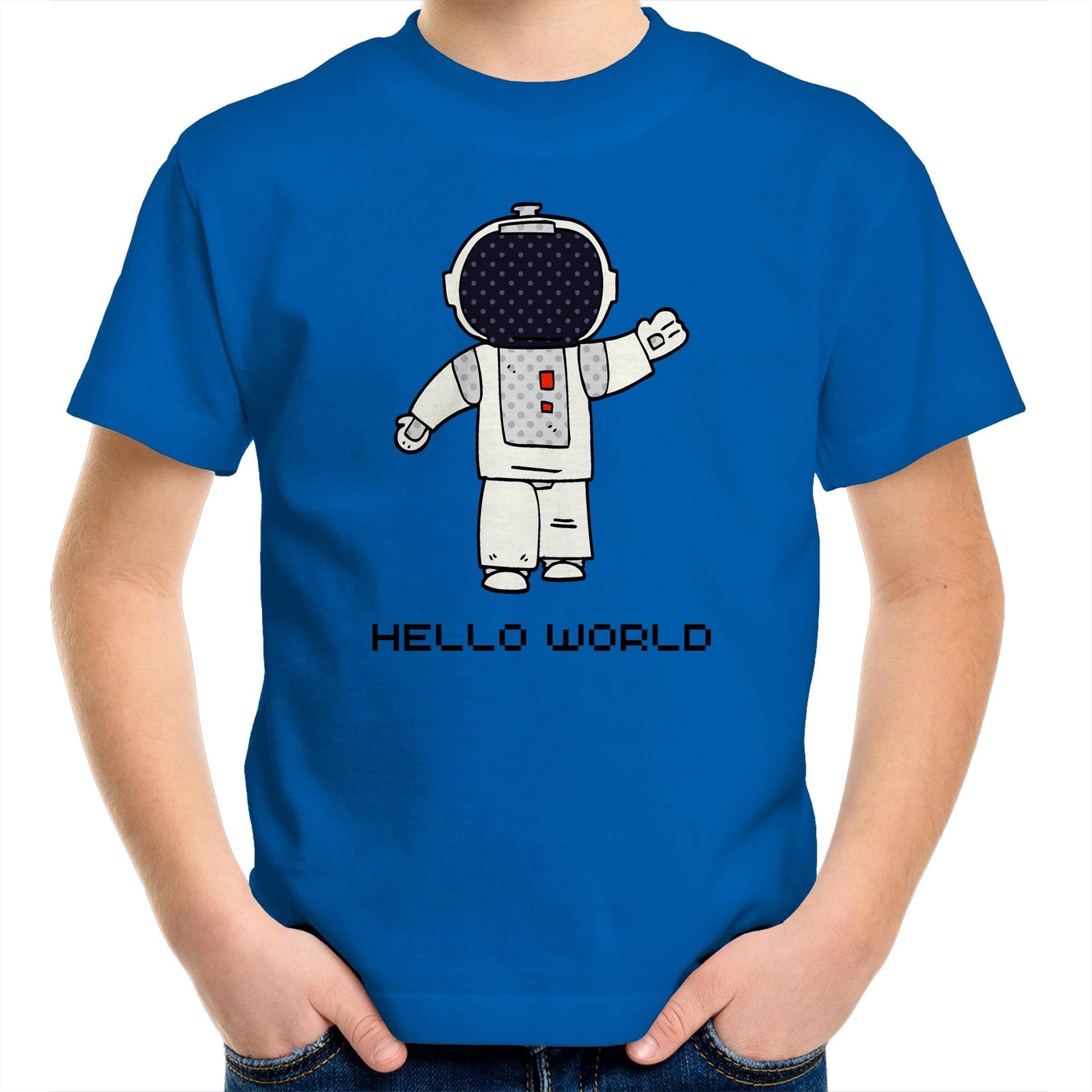 Astronaut, Hello World - Kids Youth T-Shirt Bright Royal Kids Youth T-shirt Space