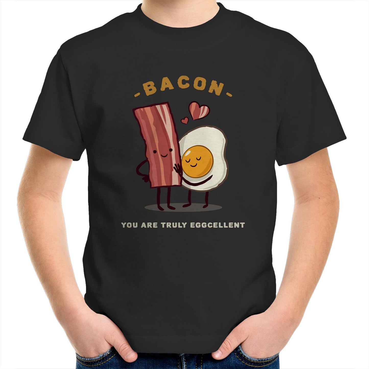 Bacon, You Are Truly Eggcellent - Kids Youth T-Shirt Black Kids Youth T-shirt Food