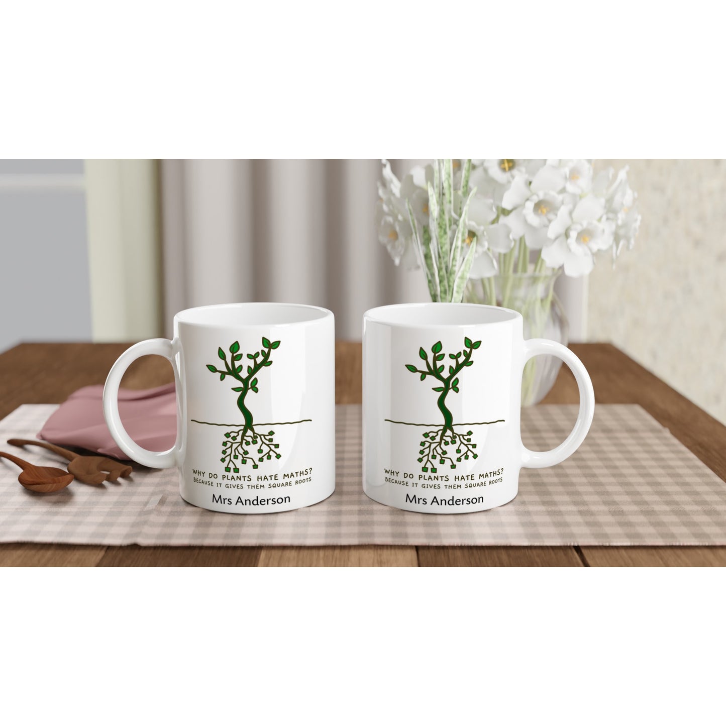 Personalise - Square Roots - White 11oz Ceramic Mug Personalised Mug customise Globally Fulfilled Maths personalise Plants Science