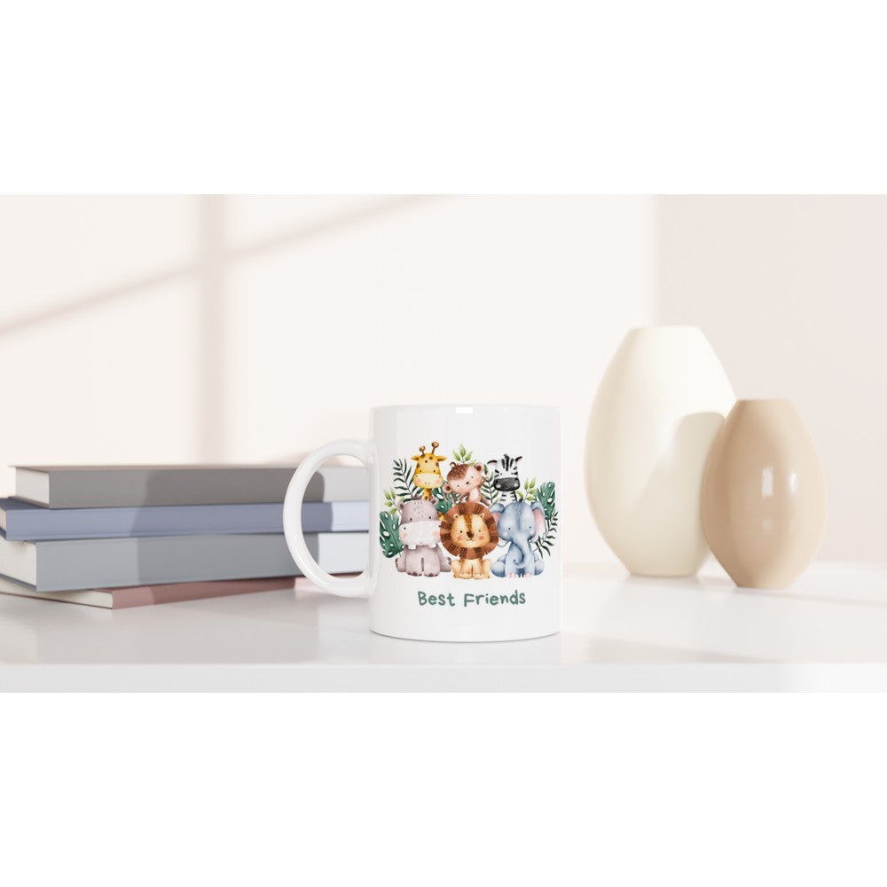 Best Friends, Cute Animals - White 11oz Ceramic Mug White 11oz Mug animal Globally Fulfilled