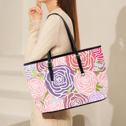 Abstract Roses - Leather Tote Bag-Large