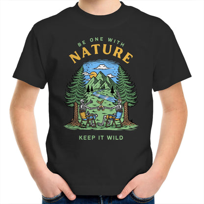 Be One With Nature, Skeleton - Kids Youth T-Shirt Black Kids Youth T-shirt Environment Summer