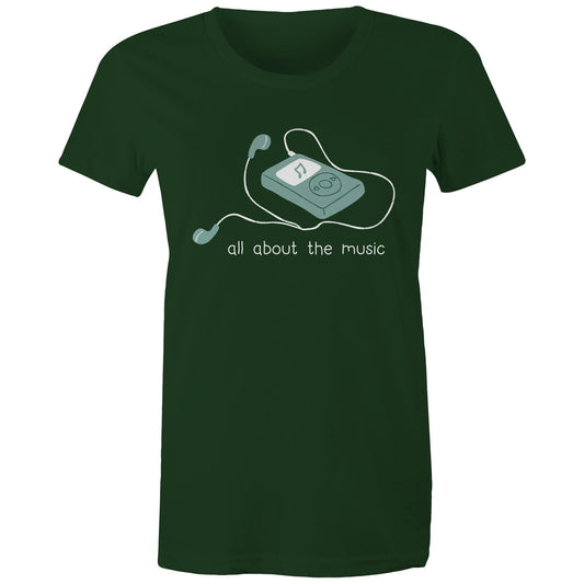 All About The Music, Music Player - Womens T-shirt Forest Green Womens T-shirt music retro tech