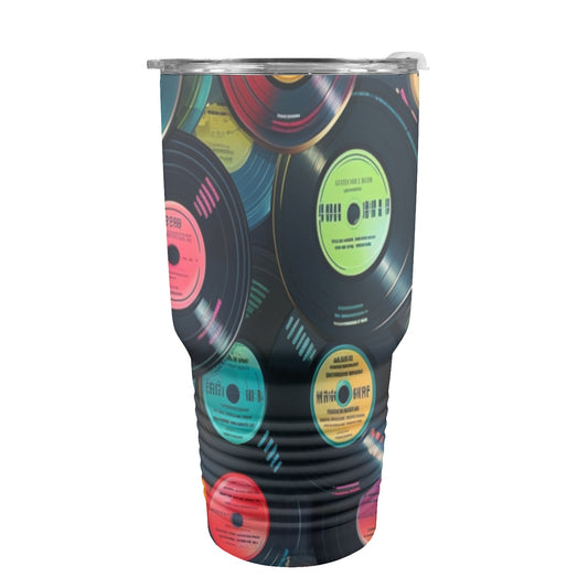 Retro Vinyl Records - 30oz Insulated Stainless Steel Mobile Tumbler