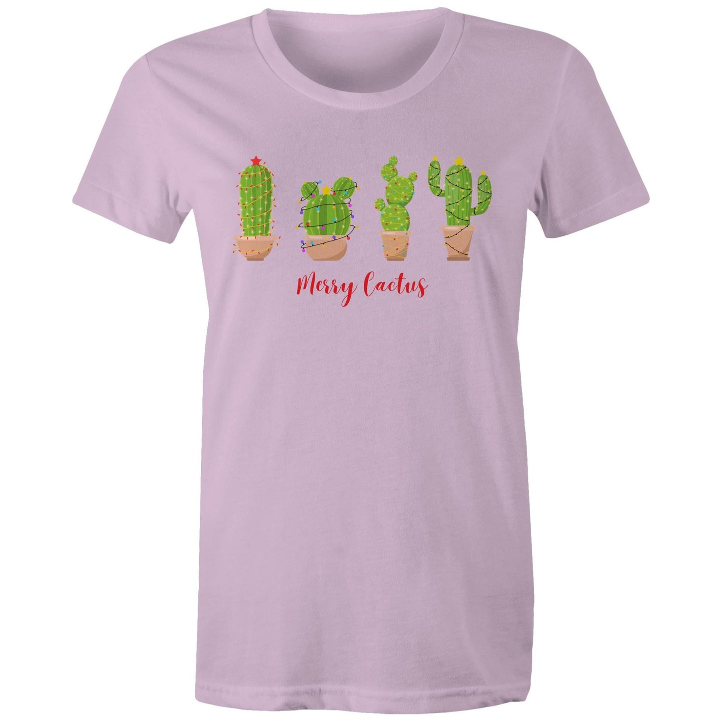 Merry Cactus, Christmas - Womens T-shirt Lavender Womens Christmas T-shirt Christmas Printed In Australia