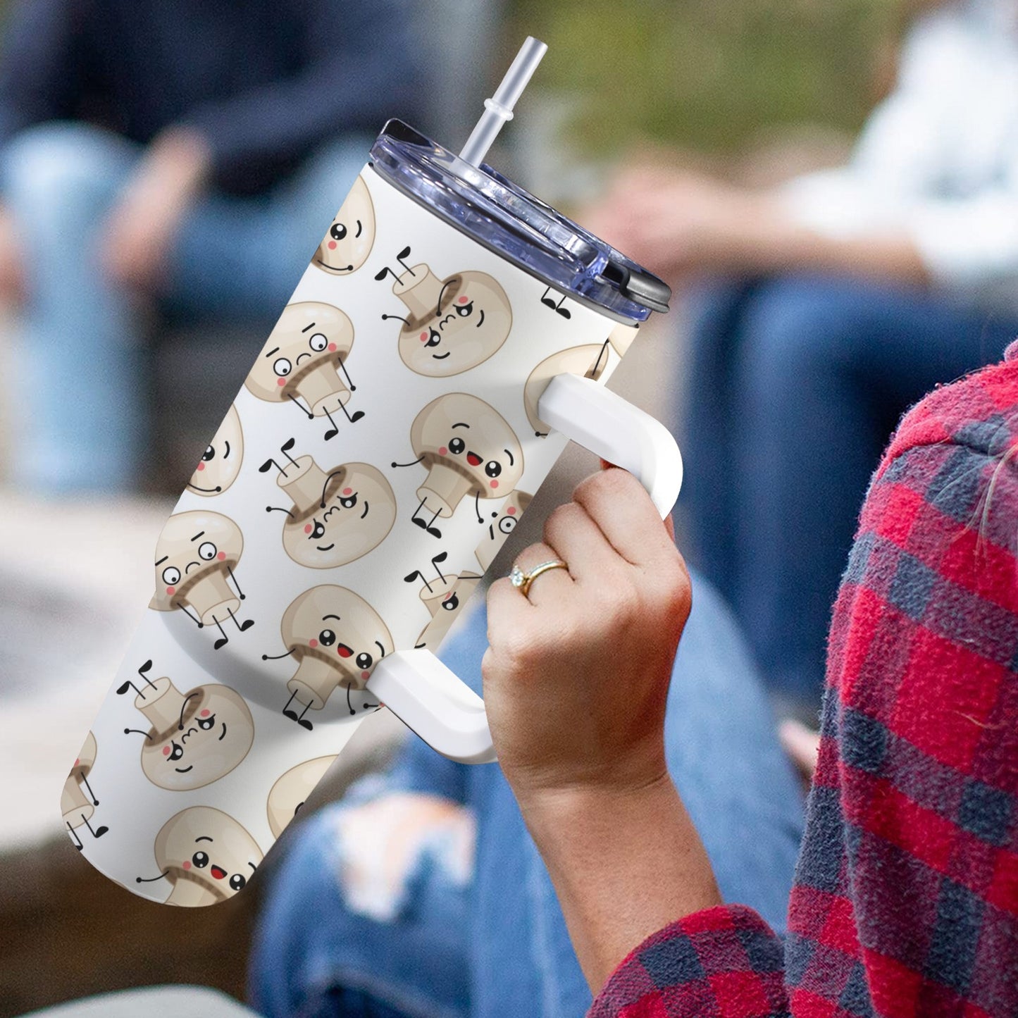 Cute Mushrooms - 40oz Tumbler with White Handle