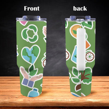 Earth Stickers - 40oz Tumbler with White Handle