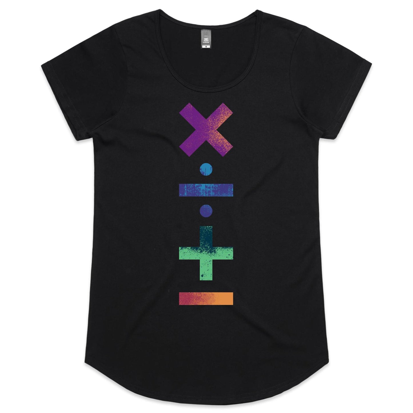 Maths Symbols - Womens Scoop Neck T-Shirt Black Womens Scoop Neck T-shirt Maths Printed In Australia