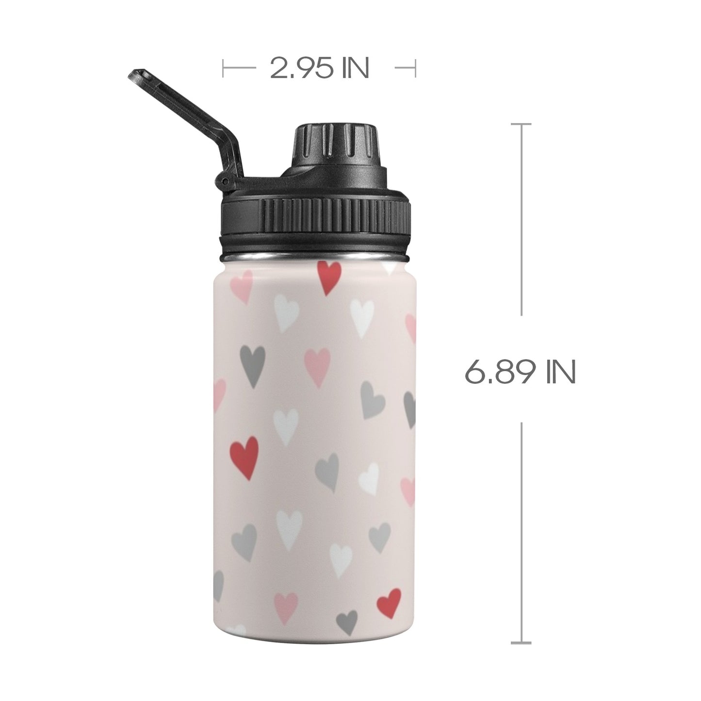 Pretty Hearts - Kids Water Bottle with Chug Lid (12 oz)