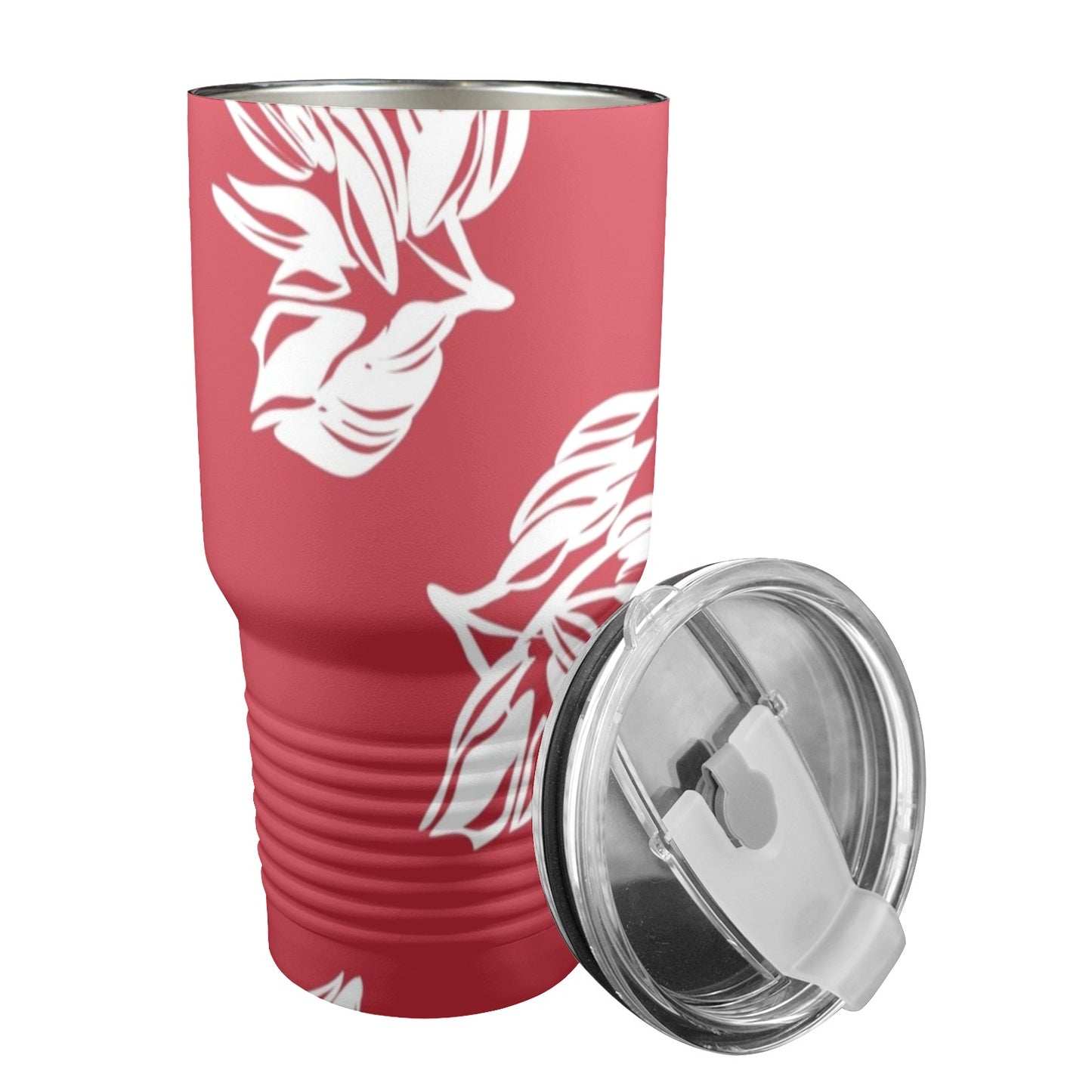 Red Retro Foliage, Hawaiian Flower - 30oz Insulated Stainless Steel Mobile Tumbler