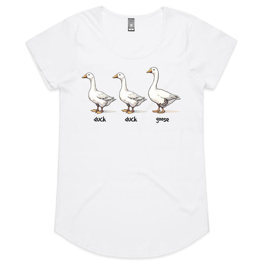 Duck Duck Goose - Womens Scoop Neck T-Shirt White Womens Scoop Neck T-shirt animal Games Printed In Australia